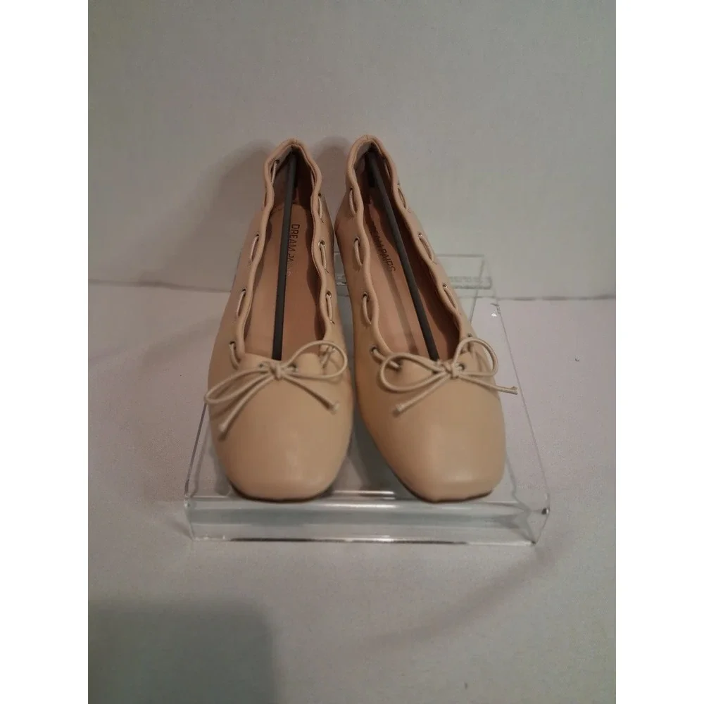 Dream Pairs Women's Beige Ballet Flats Square Toe Bow Slip On Shoes Size 9